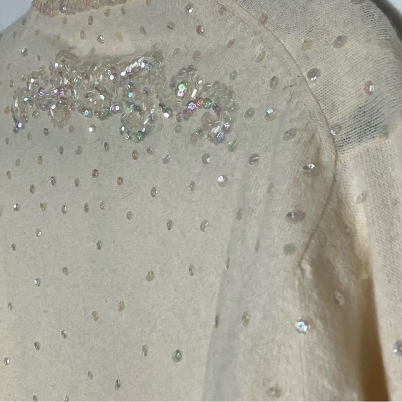 Vintage 1950s Jeri-Jo Beaded Sequin Embellished‎ Cardigan Wool Angora 44 L - Picture 3 of 6